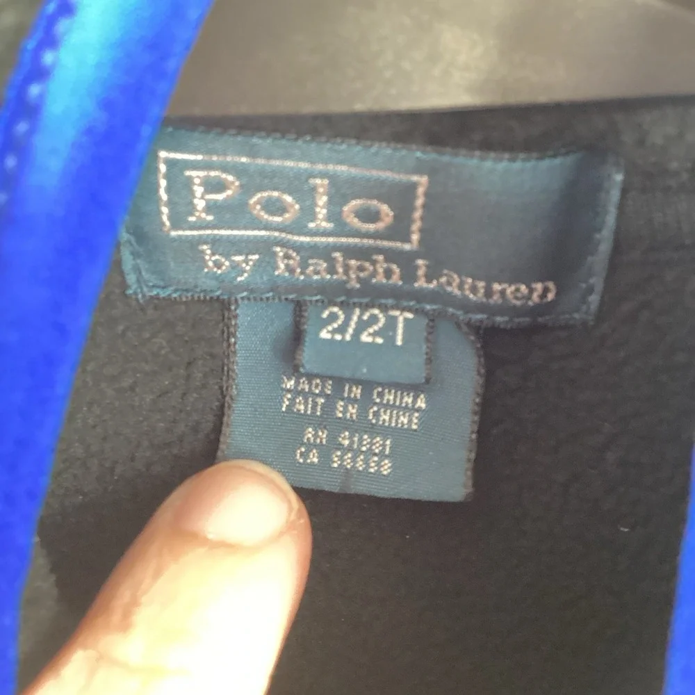 Boy's 2/2T  Polo By Ralph Lauren Vest Fleece Full Zip Black W/ Blue Trim Toddler